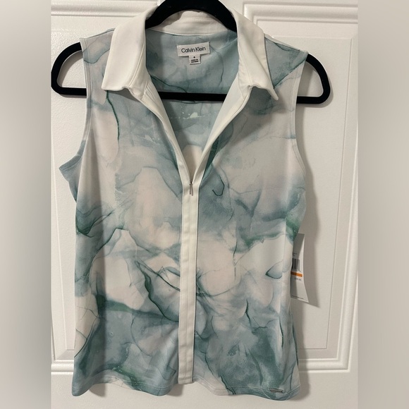 Calvin Klein Tops - Calvin Klein Watercolor Marble Sleeveless Zip Polo Top Small NWT